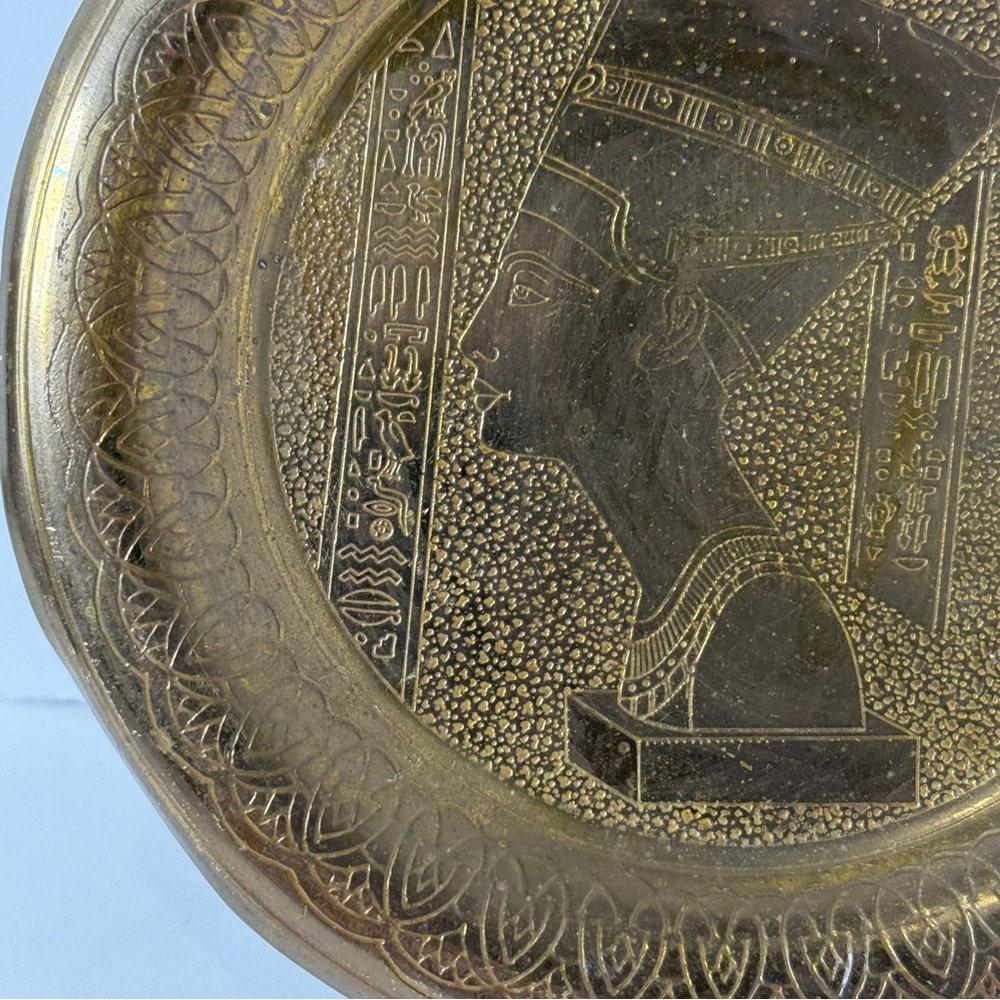 Egyptian Brass Plate Engraved Metal Wall Hanging Decor Mini Patterned Vintage - Picture 2 of 7